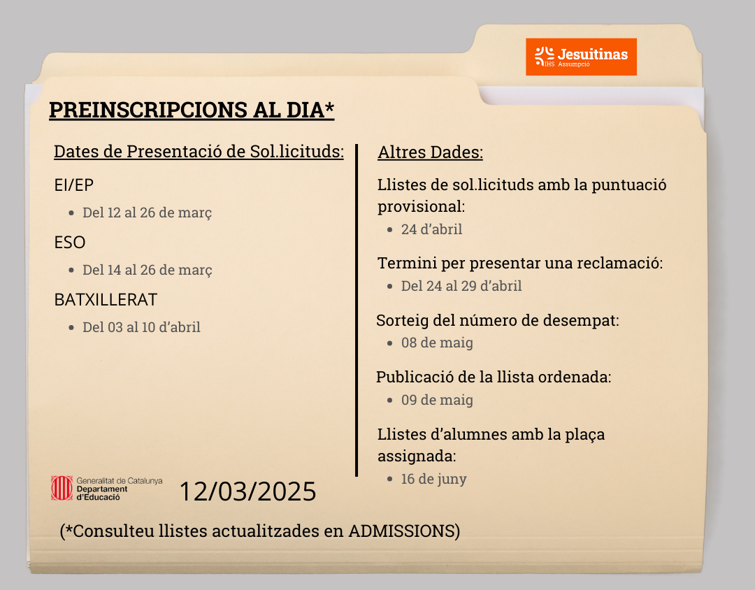Calendari Preinscripcions 2425
